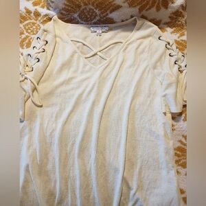 Corvia Lace-Up Sleeve Light Yellow Blouse